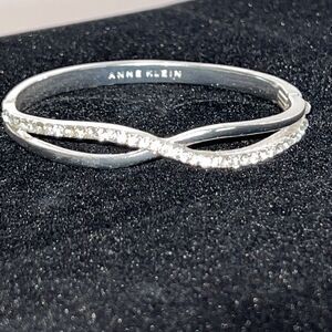 Anne Klein Silver Tone Rhinestone Hinged Bangle Bracelet Classic Work Daily